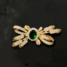 Load image into Gallery viewer, Jewelbings Designer Fashion Green Stone Centered Wheat Ears &amp; Ribbon Bow Brooch Pin Bowknot Jewelry for Garden Harvest Wedding Guest Party
