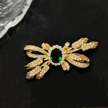 Load image into Gallery viewer, Jewelbings Designer Fashion Green Stone Centered Wheat Ears &amp; Ribbon Bow Brooch Pin Bowknot Jewelry for Garden Harvest Wedding Guest Party
