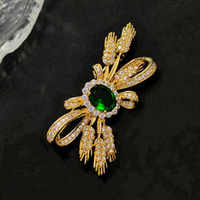 Load image into Gallery viewer, Jewelbings Designer Fashion Green Stone Centered Wheat Ears &amp; Ribbon Bow Brooch Pin Bowknot Jewelry for Garden Harvest Wedding Guest Party
