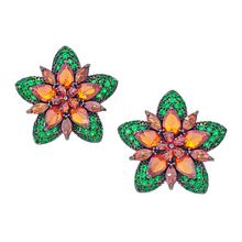Load image into Gallery viewer, Jewelblings Gorgeous Two-Tiered Star Shaped Five Petal Burnt Orange Green Flower Stud Earrings for Daily Wear
