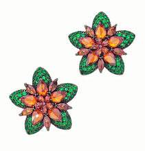 Load image into Gallery viewer, Jewelblings Gorgeous Two-Tiered Star Shaped Five Petal Burnt Orange Green Flower Stud Earrings for Daily Wear

