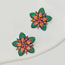 Load image into Gallery viewer, Jewelblings Gorgeous Two-Tiered Star Shaped Five Petal Burnt Orange Green Flower Stud Earrings for Daily Wear
