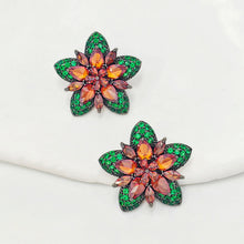 Load image into Gallery viewer, Jewelblings Gorgeous Two-Tiered Star Shaped Five Petal Burnt Orange Green Flower Stud Earrings for Daily Wear
