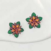 Load image into Gallery viewer, Jewelblings Gorgeous Two-Tiered Star Shaped Five Petal Burnt Orange Green Flower Stud Earrings for Daily Wear
