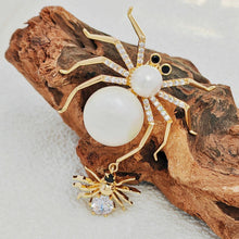Load image into Gallery viewer, Jewelblings Stunning Designer Black Spider and White Mother of Pearl Spider Brooches and Pins Halloween Witch Costume Hat Insect Jewelry
