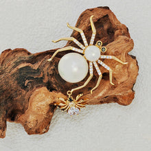 Load image into Gallery viewer, Jewelblings Stunning Designer Black Spider and White Mother of Pearl Spider Brooches and Pins Halloween Witch Costume Hat Insect Jewelry
