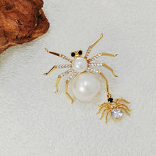 Load image into Gallery viewer, Jewelblings Stunning Designer Black Spider and White Mother of Pearl Spider Brooches and Pins Halloween Witch Costume Hat Insect Jewelry
