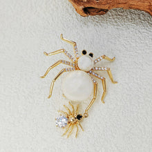 Load image into Gallery viewer, Jewelblings Stunning Designer Black Spider and White Mother of Pearl Spider Brooches and Pins Halloween Witch Costume Hat Insect Jewelry
