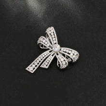 Load image into Gallery viewer, Jewelblings Victorian Vintage Silvertone Open Round Stone Domed 4-prong Studded Clear CZ Bow Brooch Bowtie Pins Chic European Bridal Jewelry

