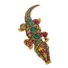 Load image into Gallery viewer, Jewelblings Antique Green Stone Deco Multi Color Crystal Rhinestone Big Crocodile Broaches Pins Monster Reptile Jewelry
