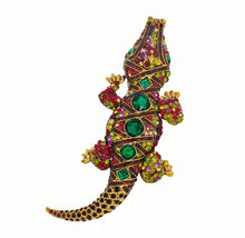 Load image into Gallery viewer, Jewelblings Antique Green Stone Deco Multi Color Crystal Rhinestone Big Crocodile Broaches Pins Monster Reptile Jewelry
