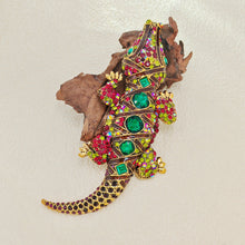 Load image into Gallery viewer, Jewelblings Antique Green Stone Deco Multi Color Crystal Rhinestone Big Crocodile Broaches Pins Monster Reptile Jewelry
