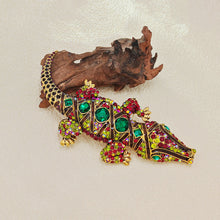 Load image into Gallery viewer, Jewelblings Antique Green Stone Deco Multi Color Crystal Rhinestone Big Crocodile Broaches Pins Monster Reptile Jewelry
