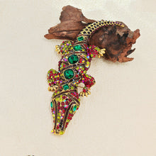 Load image into Gallery viewer, Jewelblings Antique Green Stone Deco Multi Color Crystal Rhinestone Big Crocodile Broaches Pins Monster Reptile Jewelry
