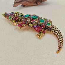 Load image into Gallery viewer, Jewelblings Antique Green Stone Deco Multi Color Crystal Rhinestone Big Crocodile Broaches Pins Monster Reptile Jewelry

