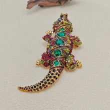 Load image into Gallery viewer, Jewelblings Antique Green Stone Deco Multi Color Crystal Rhinestone Big Crocodile Broaches Pins Monster Reptile Jewelry
