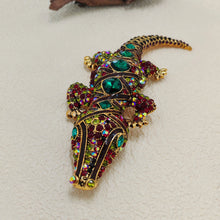 Load image into Gallery viewer, Jewelblings Antique Green Stone Deco Multi Color Crystal Rhinestone Big Crocodile Broaches Pins Monster Reptile Jewelry
