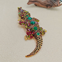 Load image into Gallery viewer, Jewelblings Antique Green Stone Deco Multi Color Crystal Rhinestone Big Crocodile Broaches Pins Monster Reptile Jewelry
