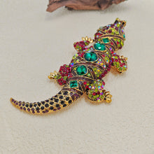 Load image into Gallery viewer, Jewelblings Antique Green Stone Deco Multi Color Crystal Rhinestone Big Crocodile Broaches Pins Monster Reptile Jewelry
