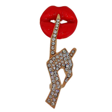 Load image into Gallery viewer, Stunning Red Lip &amp;Gesture Brooch Pin Shh Women Keep Quiet Jewelry
