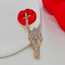 Load image into Gallery viewer, Stunning Red Lip &amp;Gesture Brooch Pin Shh Women Keep Quiet Jewelry
