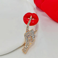Load image into Gallery viewer, Stunning Red Lip &amp;Gesture Brooch Pin Shh Women Keep Quiet Jewelry
