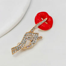 Load image into Gallery viewer, Stunning Red Lip &amp;Gesture Brooch Pin Shh Women Keep Quiet Jewelry
