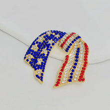 Load image into Gallery viewer, Jewelblings Vintage Blue and Red Crystal US Flag Patriotic Bowknot Brooch Pin Independent Patriotism American Memorial Election Day Jewelry
