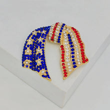 Load image into Gallery viewer, Jewelblings Vintage Blue and Red Crystal US Flag Patriotic Bowknot Brooch Pin Independent Patriotism American Memorial Election Day Jewelry

