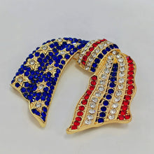 Load image into Gallery viewer, Jewelblings Vintage Blue and Red Crystal US Flag Patriotic Bowknot Brooch Pin Independent Patriotism American Memorial Election Day Jewelry
