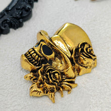 Load image into Gallery viewer, Steampunk Stylish Gold Metallic Skull Head with Rose Hat Halloween Costume Accessory
