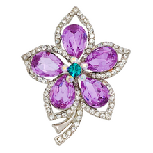 Load image into Gallery viewer, Jewelblings Glamorous Silver Tone Short Stem Opens Studded Five Petal Purple Flower Brooches Pins for Women
