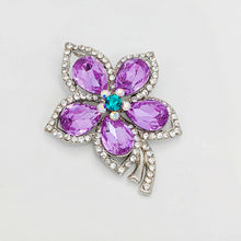 Load image into Gallery viewer, Jewelblings Glamorous Silver Tone Short Stem Opens Studded Five Petal Purple Flower Brooches Pins for Women
