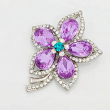 Load image into Gallery viewer, Jewelblings Glamorous Silver Tone Short Stem Opens Studded Five Petal Purple Flower Brooches Pins for Women
