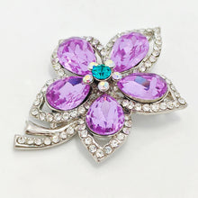 Load image into Gallery viewer, Jewelblings Glamorous Silver Tone Short Stem Opens Studded Five Petal Purple Flower Brooches Pins for Women
