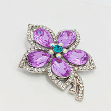 Load image into Gallery viewer, Jewelblings Glamorous Silver Tone Short Stem Opens Studded Five Petal Purple Flower Brooches Pins for Women
