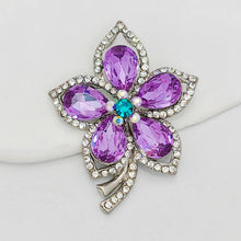 Load image into Gallery viewer, Jewelblings Glamorous Silver Tone Short Stem Opens Studded Five Petal Purple Flower Brooches Pins for Women

