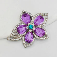 Load image into Gallery viewer, Jewelblings Glamorous Silver Tone Short Stem Opens Studded Five Petal Purple Flower Brooches Pins for Women
