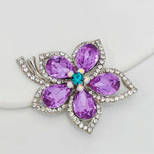 Load image into Gallery viewer, Jewelblings Glamorous Silver Tone Short Stem Opens Studded Five Petal Purple Flower Brooches Pins for Women
