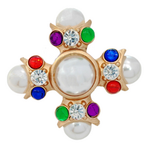 Load image into Gallery viewer, Jewelblings Baroque Vintage Style Colored Stone Accent Imitated Pearl Cross Brooch Pin Religious Jewelry
