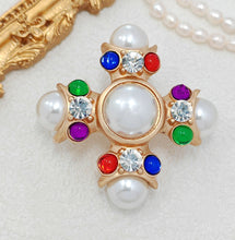 Load image into Gallery viewer, Jewelblings Baroque Vintage Style Colored Stone Accent Imitated Pearl Cross Brooch Pin Religious Jewelry
