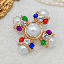 Load image into Gallery viewer, Jewelblings Baroque Vintage Style Colored Stone Accent Imitated Pearl Cross Brooch Pin Religious Jewelry

