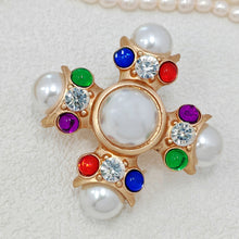 Load image into Gallery viewer, Jewelblings Baroque Vintage Style Colored Stone Accent Imitated Pearl Cross Brooch Pin Religious Jewelry
