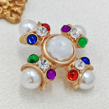 Load image into Gallery viewer, Jewelblings Baroque Vintage Style Colored Stone Accent Imitated Pearl Cross Brooch Pin Religious Jewelry

