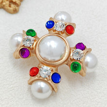Load image into Gallery viewer, Jewelblings Baroque Vintage Style Colored Stone Accent Imitated Pearl Cross Brooch Pin Religious Jewelry
