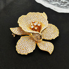 Load image into Gallery viewer, Jewelblings Gorgeous Full Pave Cubic Zircon Gold Iris Orchid Brooches Lily Floral Pin for Women Fashion Dress Gown Outfit Occasion Jewelry

