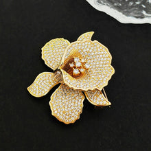 Load image into Gallery viewer, Jewelblings Gorgeous Full Pave Cubic Zircon Gold Iris Orchid Brooches Lily Floral Pin for Women Fashion Dress Gown Outfit Occasion Jewelry
