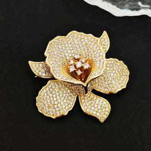 Load image into Gallery viewer, Jewelblings Gorgeous Full Pave Cubic Zircon Gold Iris Orchid Brooches Lily Floral Pin for Women Fashion Dress Gown Outfit Occasion Jewelry
