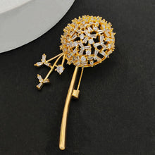 Load image into Gallery viewer, Jewelblings Stunning Gold Tone Stem Cubic Zirconia Dandelion Flower Broach Pin Thanksgiving Gift
