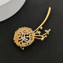 Load image into Gallery viewer, Jewelblings Stunning Gold Tone Stem Cubic Zirconia Dandelion Flower Broach Pin Thanksgiving Gift
